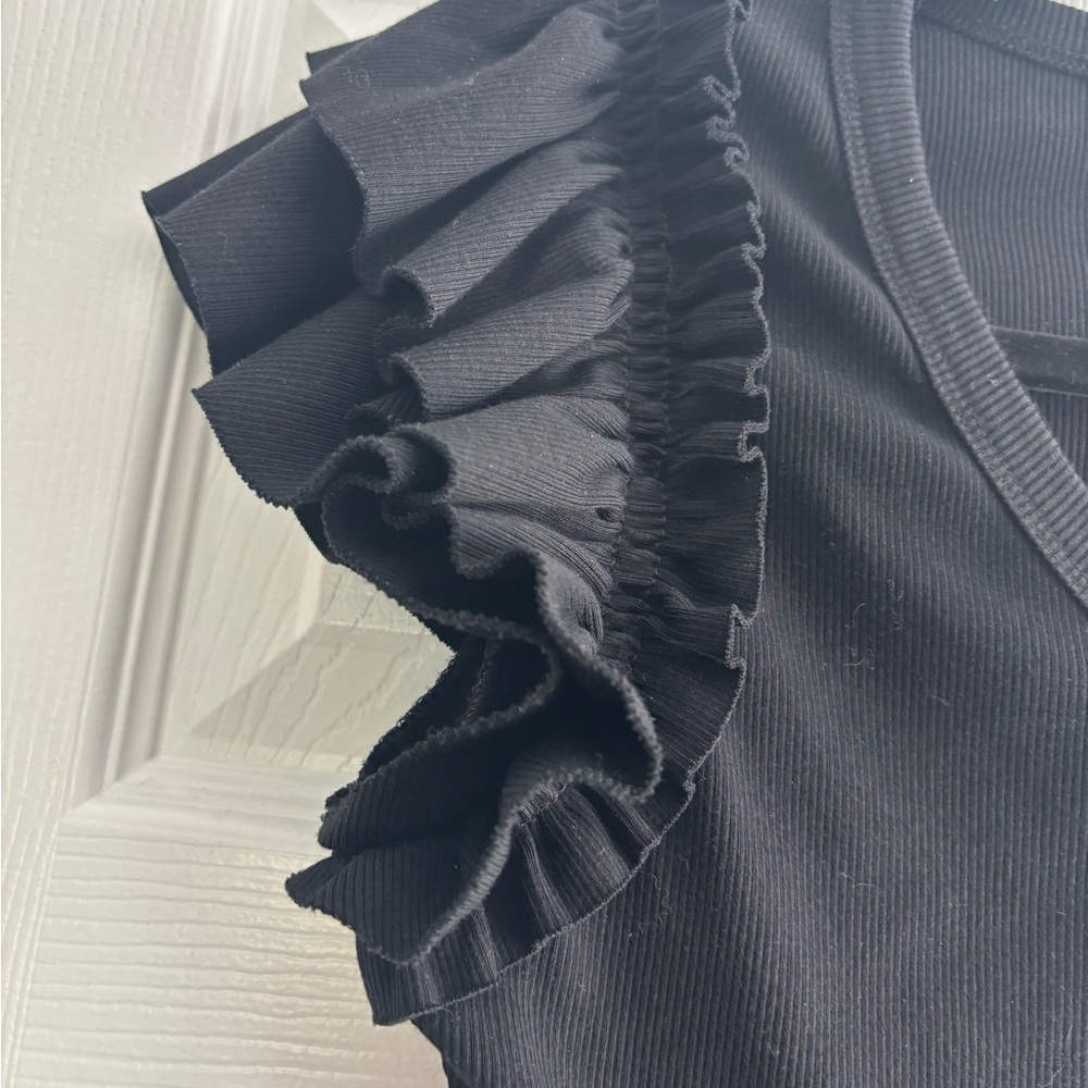 Chic Black Ruffle Sleeve Top - Picture 3 of 3